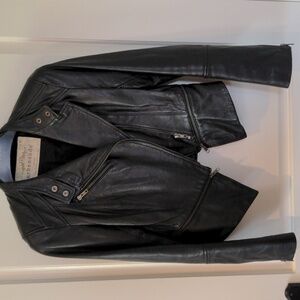 Black leather motorcycle jacket, size small